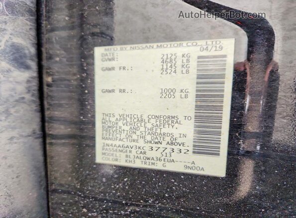 1N4AA6AV3KC377332 2019 NISSAN MAXIMA Black Вид підкапотного простору