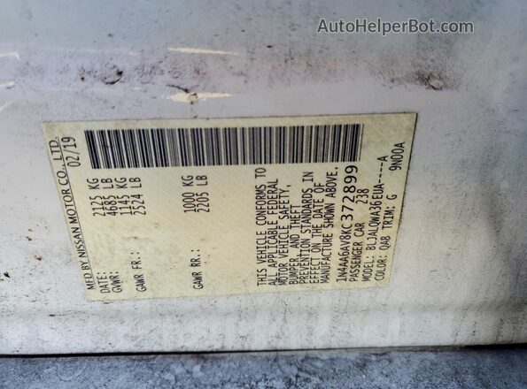 1N4AA6AV8KC372899 2019 NISSAN MAXIMA Белый Вид подкапотного пространства