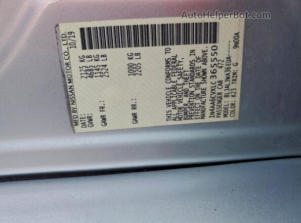 1N4AA6CVXLC365550 2020 NISSAN MAXIMA Silver Widok komory silnika