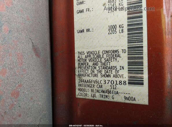 1N4AA6FV6LC370188 2020 NISSAN MAXIMA PLATINUM Оранжевый Вид подкапотного пространства