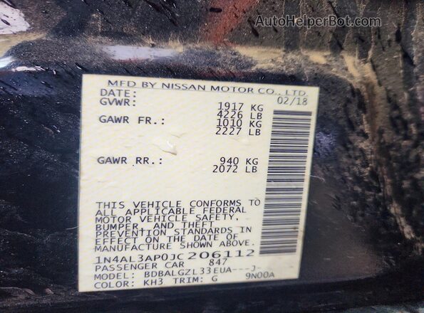 1N4AL3AP0JC206112 2018 NISSAN ALTIMA Black Engine compartment view