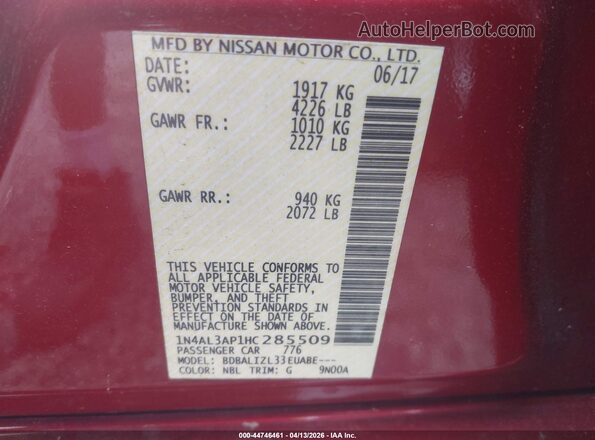 1N4AL3AP1HC285509 2017 NISSAN ALTIMA Red Widok komory silnika