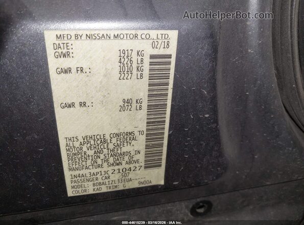 1N4AL3AP1JC210427 2018 NISSAN ALTIMA Gray Շարժիչի բաժամունքի տեսք