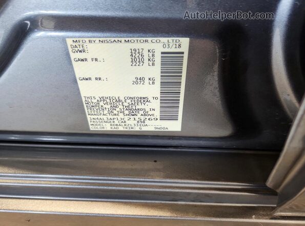 1N4AL3AP1JC215269 2018 NISSAN ALTIMA Gray Vista de la etiqueta del VIN