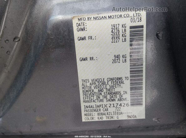 1N4AL3AP1JC217426 2018 NISSAN ALTIMA Black ძრავის განყოფილების ხედი