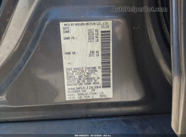 1N4AL3AP1JC226384 2018 NISSAN ALTIMA Gray Вид підкапотного простору