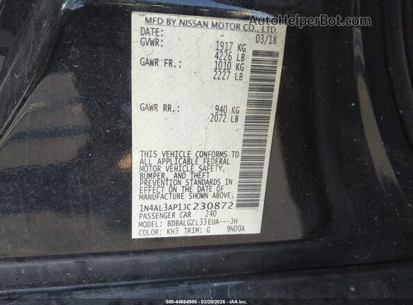 1N4AL3AP1JC230872 2018 NISSAN ALTIMA Black Widok komory silnika