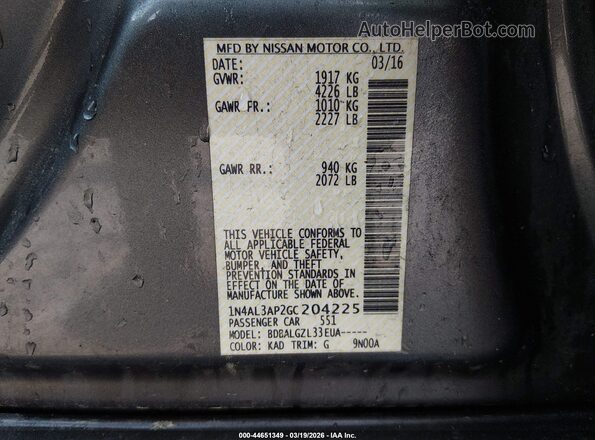 1N4AL3AP2GC204225 2016 NISSAN ALTIMA Gray Widok komory silnika