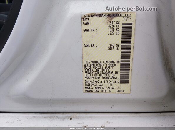 1N4AL3AP2JC132546 2018 NISSAN ALTIMA Белый Вид подкапотного пространства