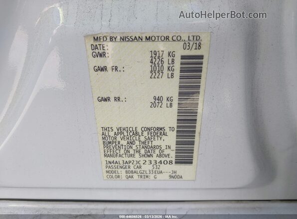 1N4AL3AP2JC233408 2018 NISSAN ALTIMA White ძრავის განყოფილების ხედი