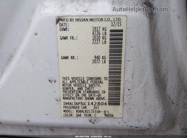 1N4AL3AP3GC142804 2016 NISSAN ALTIMA White Vista del compartimento del motor