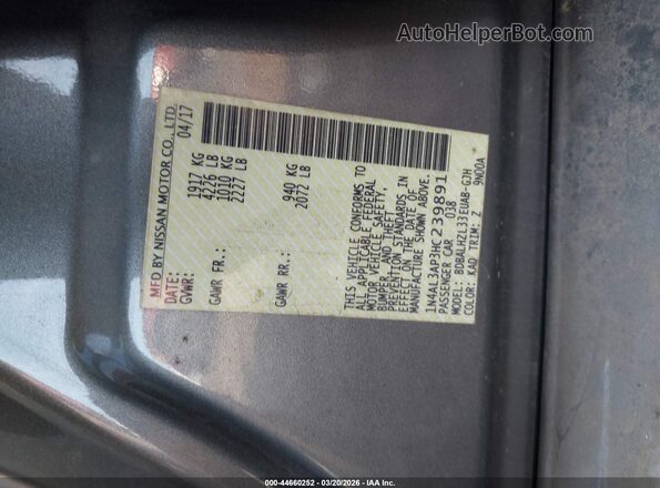 1N4AL3AP3HC239891 2017 NISSAN ALTIMA Gray Widok komory silnika