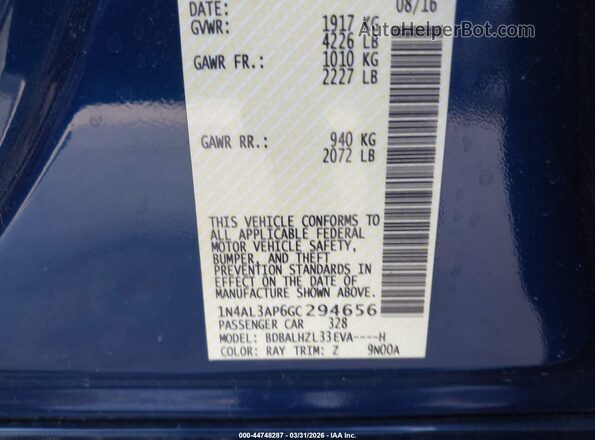1N4AL3AP6GC294656 2016 NISSAN ALTIMA Dark Blue Вид подкапотного пространства