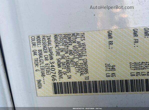 1N4AL3AP6HN340766 2017 NISSAN ALTIMA White Widok naklejki z numerem VIN