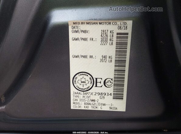 1N4AL3AP7JC298934 2018 NISSAN ALTIMA Gray Widok komory silnika