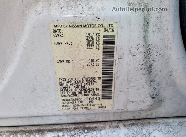 1N4AL3AP8GC220543 2016 NISSAN ALTIMA White Вид підкапотного простору