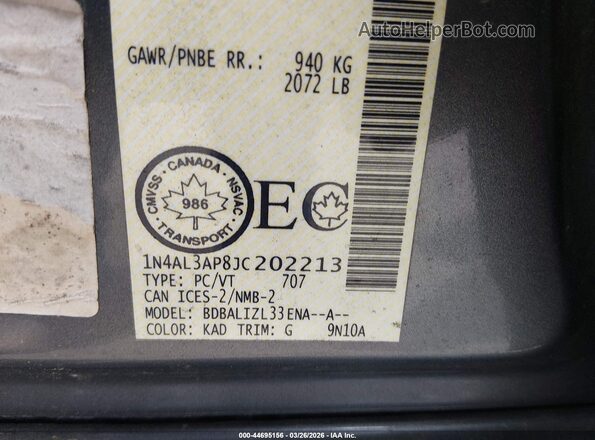 1N4AL3AP8JC202213 2018 NISSAN ALTIMA Gray Vista del compartimento del motor