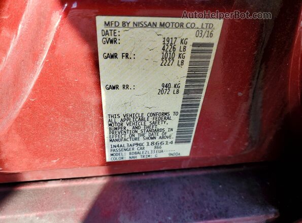 1N4AL3AP9GC186614 2016 NISSAN ALTIMA Maroon Widok komory silnika