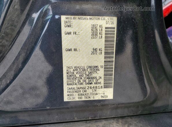 1N4AL3APXGC264818 2016 NISSAN ALTIMA Charcoal VIN կոդի պիտակի տեսք