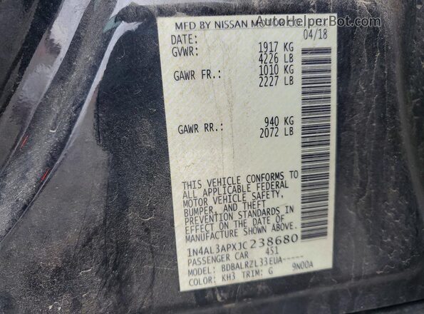 1N4AL3APXJC238680 2018 NISSAN ALTIMA Black Vista del compartimento del motor