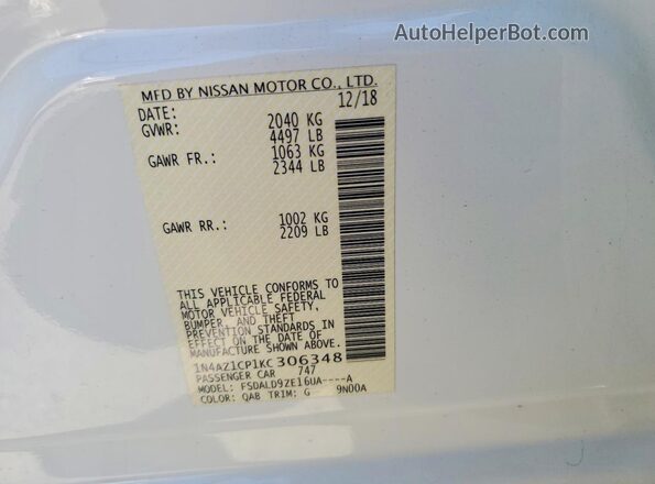 1N4AZ1CP1KC306348 2019 NISSAN LEAF Белый Вид подкапотного пространства