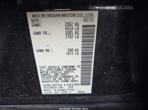 1N4BL3AP2GC110186 2016 NISSAN ALTIMA Black Вид підкапотного простору
