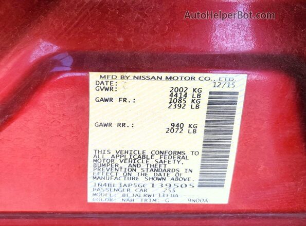 1N4BL3AP5GC139505 2016 NISSAN ALTIMA Maroon Widok komory silnika