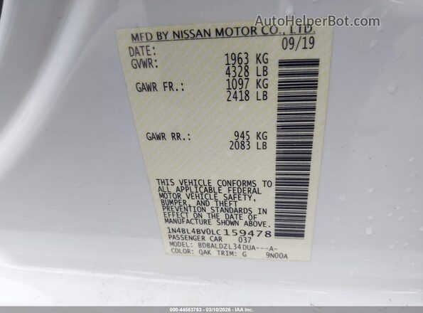 1N4BL4BV0LC159478 2020 NISSAN ALTIMA White Widok komory silnika