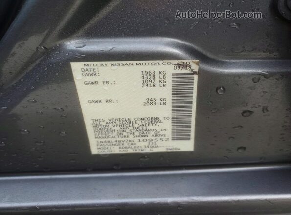 1N4BL4BV2KC109552 2019 NISSAN ALTIMA Gray Вид підкапотного простору