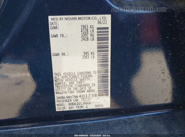 1N4BL4BV7NN401738 2022 NISSAN ALTIMA Синий Вид подкапотного пространства