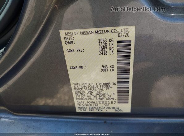 1N4BL4CV0LC232167 2020 NISSAN ALTIMA Gray Vista del compartimento del motor