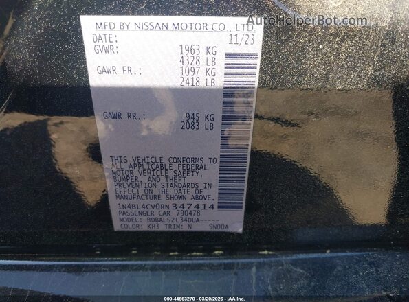 1N4BL4CV0RN347414 2024 NISSAN ALTIMA Черный Вид подкапотного пространства