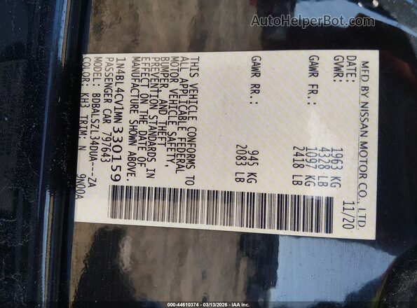 1N4BL4CV1MN330159 2021 NISSAN ALTIMA Черный Вид подкапотного пространства