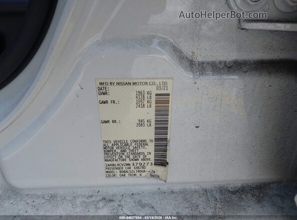 1N4BL4CV2MN379273 2021 NISSAN ALTIMA White Widok komory silnika