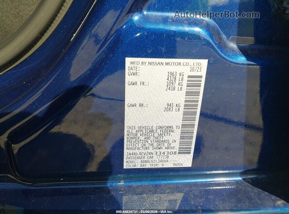 1N4BL4CV2RN334308 2024 NISSAN ALTIMA Blue Vista del compartimento del motor