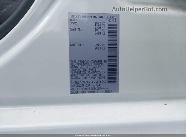 1N4BL4CV2RN374324 2024 NISSAN ALTIMA White Вид підкапотного простору