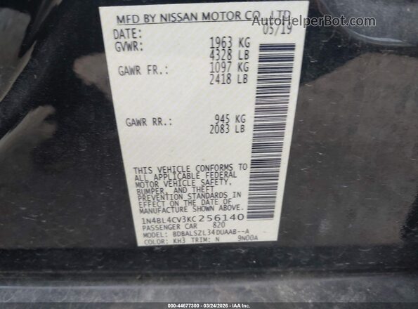 1N4BL4CV3KC256140 2019 NISSAN ALTIMA Черный Вид подкапотного пространства