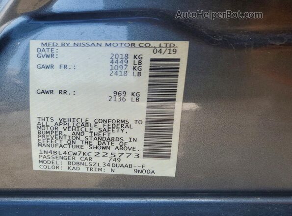 1N4BL4CW7KC225773 2019 NISSAN ALTIMA Charcoal Widok komory silnika