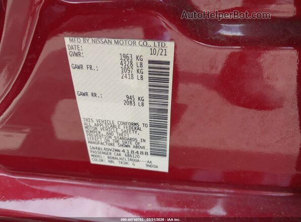 1N4BL4DV2MN418488 2021 NISSAN ALTIMA Red Engine compartment view