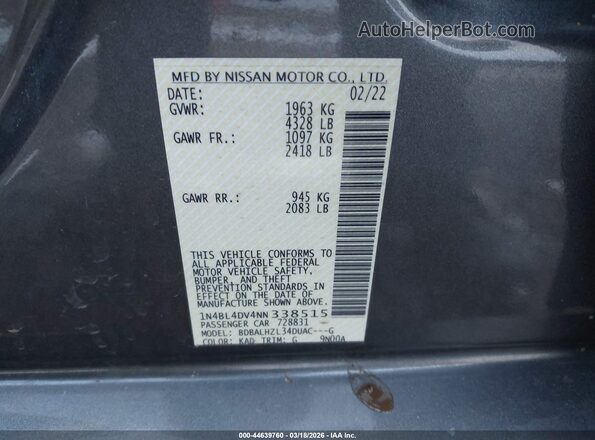 1N4BL4DV4NN338515 2022 NISSAN ALTIMA Серый Вид подкапотного пространства