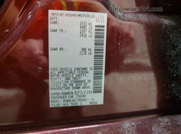 1N4BL4DW8SN375720 2025 NISSAN ALTIMA Темно-бордовый Вид подкапотного пространства