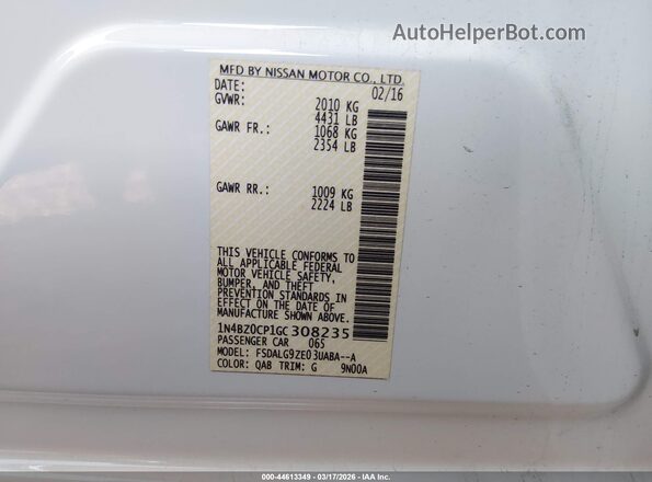 1N4BZ0CP1GC308235 2016 NISSAN LEAF Белый Вид подкапотного пространства