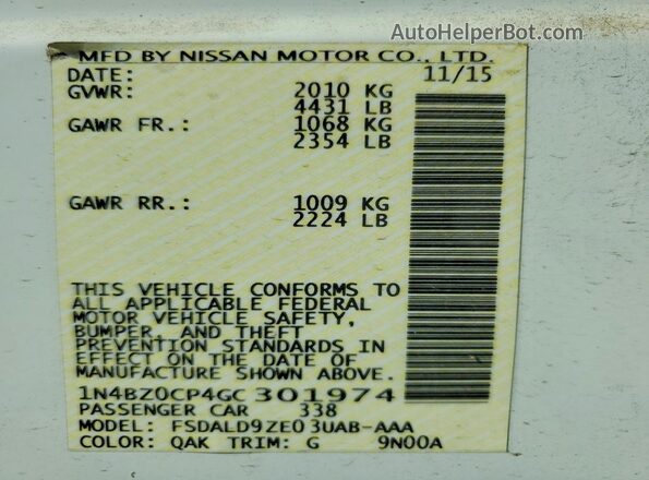 1N4BZ0CP4GC301974 2016 NISSAN LEAF White Widok komory silnika