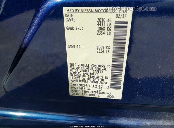 1N4BZ0CP5HC304710 2017 NISSAN LEAF Синий Вид подкапотного пространства