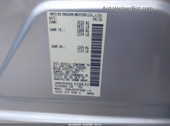1N4BZ0CPXGC310632 2016 NISSAN LEAF Silver Vista del compartimento del motor