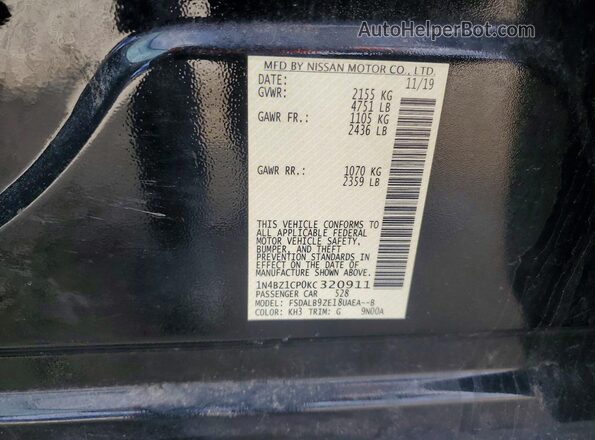 1N4BZ1CP0KC320911 2019 NISSAN LEAF Black Vista de la etiqueta del VIN