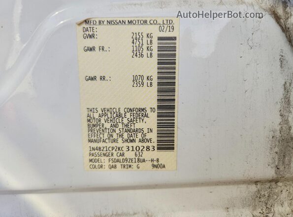 1N4BZ1CP2KC310283 2019 NISSAN LEAF White Widok komory silnika