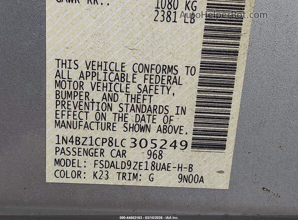 1N4BZ1CP8LC305249 2020 NISSAN LEAF Silver Vista del compartimento del motor