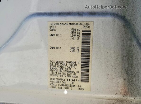 1N4BZ1DP9LC310474 2020 NISSAN LEAF White Widok komory silnika