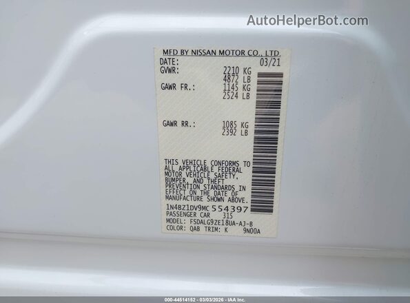 1N4BZ1DV9MC554397 2021 NISSAN LEAF Белый Вид подкапотного пространства